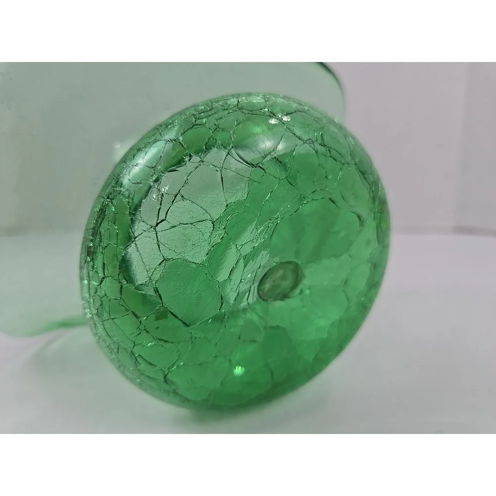 Elegant Blenko? Jack In the Pulpit Green Crackle Blown Art Glass Vase w Pontil